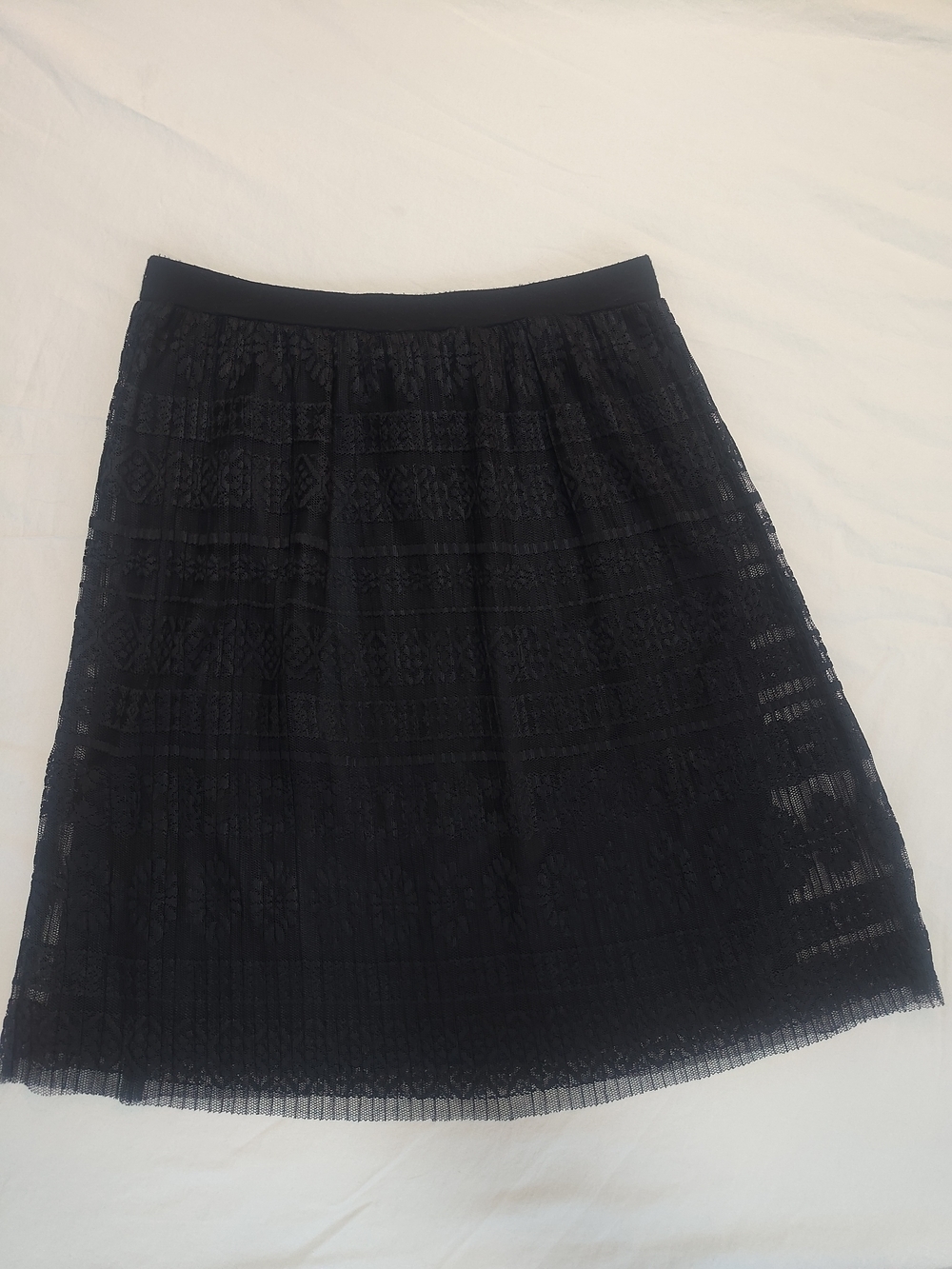 Joe B Black Lace Pleated A-Line Midi Skirt